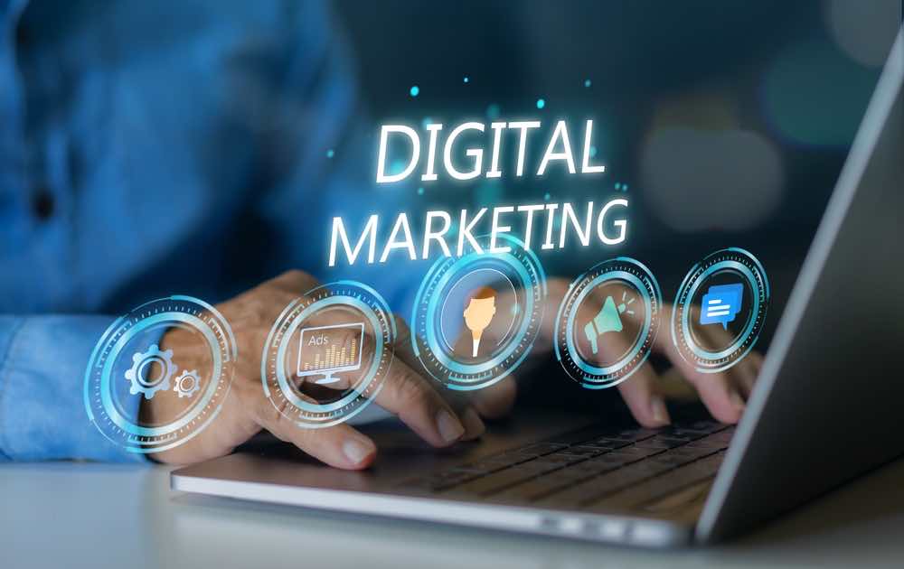 open laptop with marketing tips