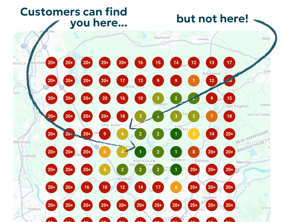 Geogrid map showing business rankings