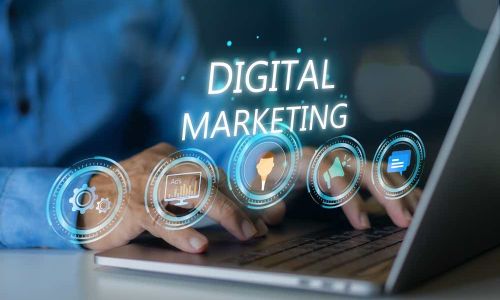 open laptop with marketing tips