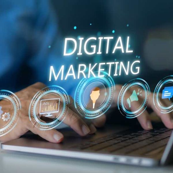 open laptop with marketing tips