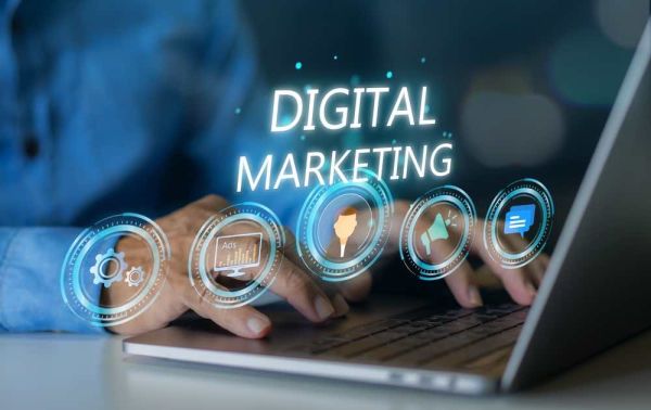 open laptop with marketing tips