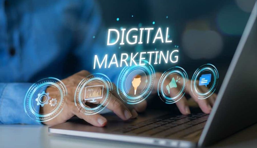open laptop with marketing tips
